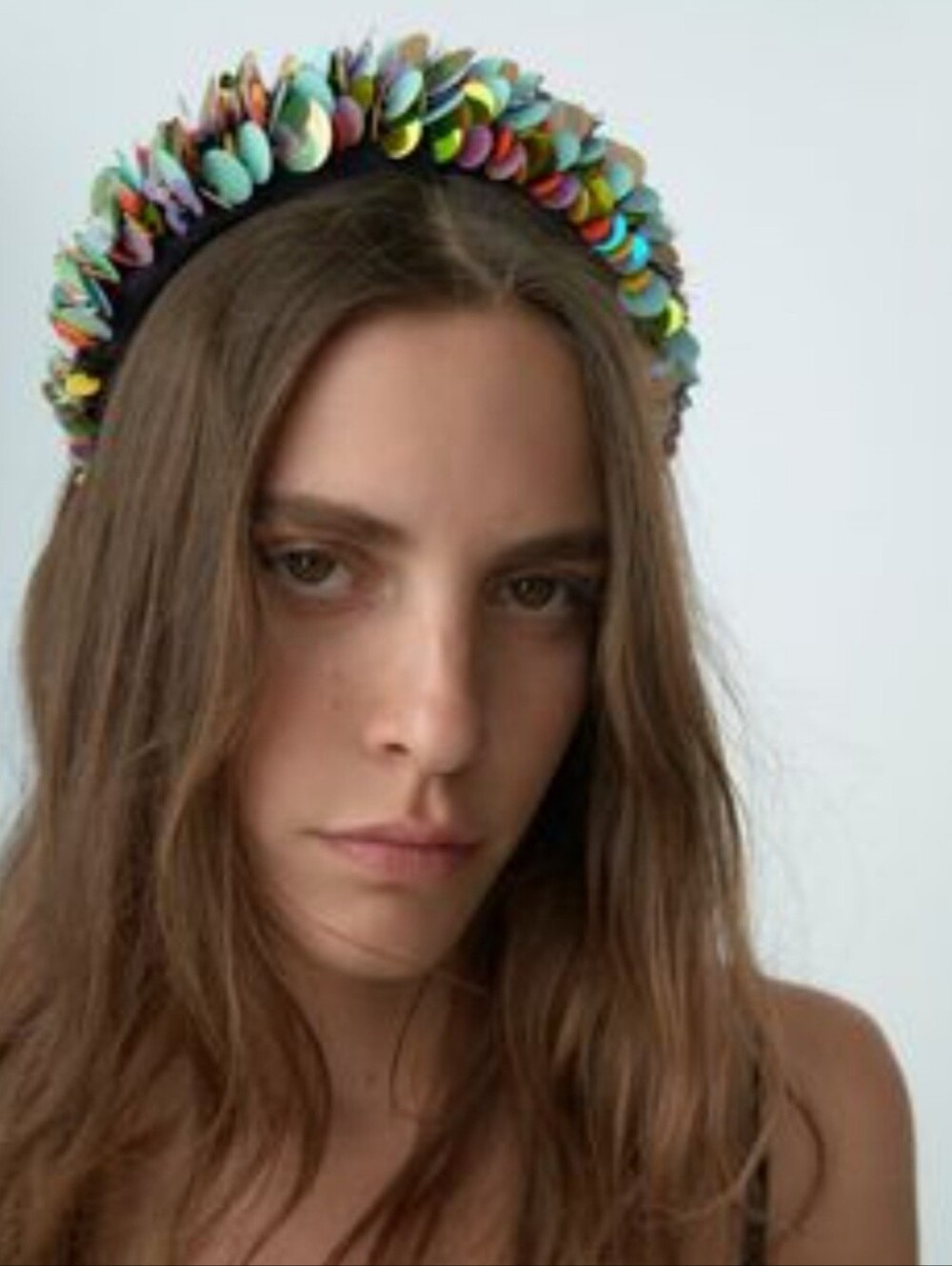 Zara Hairband M Turquoise Red Sequins Padded Beaded Headband Statement New $30